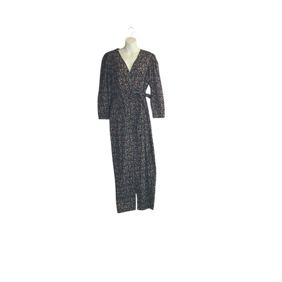 La Vie Rebecca Taylor Black and Pink Floral Jumpsuit